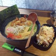 Ramen noodles with takoyaki balls
